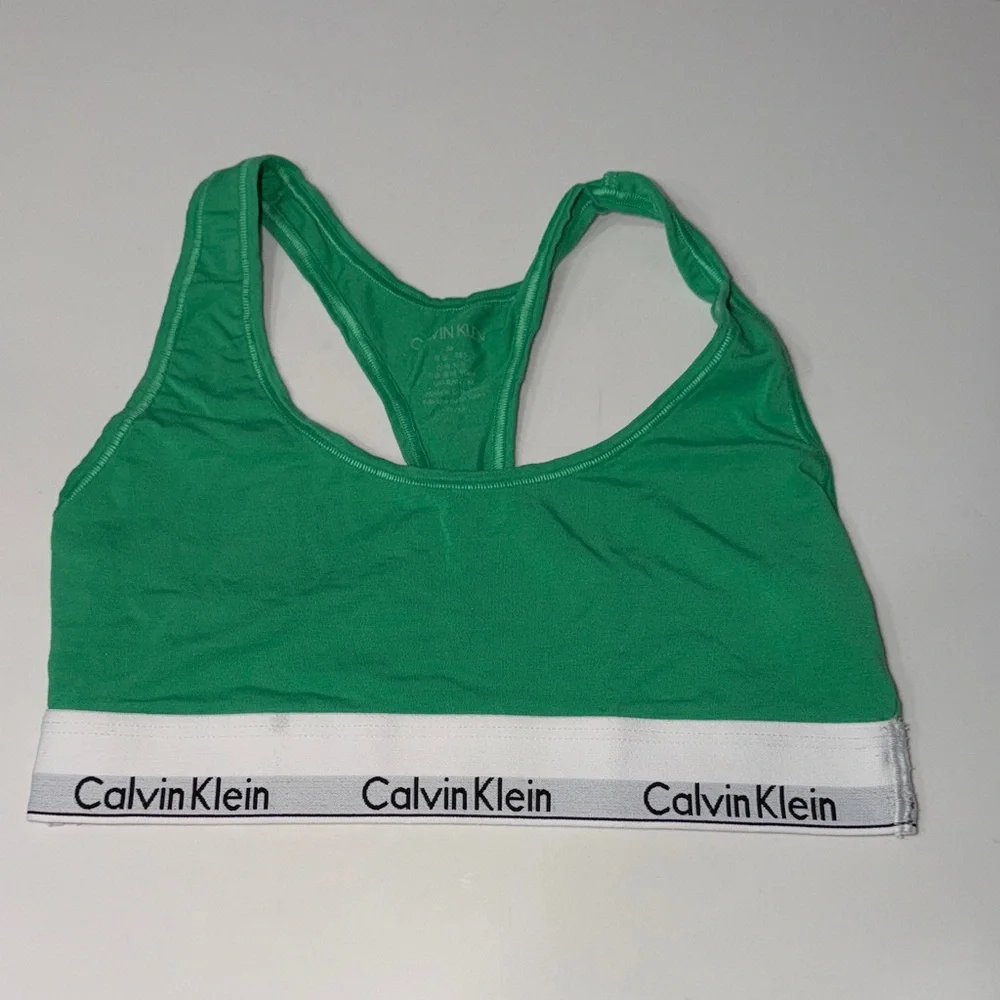 Calvin Klein Emerald Green Racerback Bralette with White Logo Band ~ M